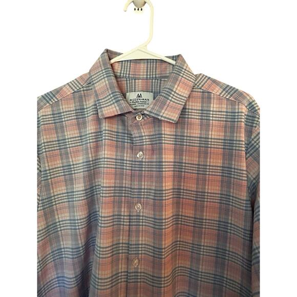 MIzzen+Main Men’s Standard Button Down Blue Pink Plaid Shirt Made In USA Size XL - Picture 2 of 14